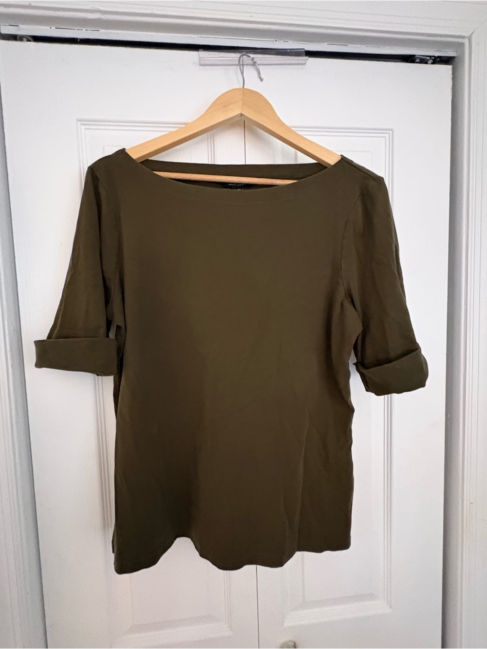 Ralph Lauren Olive Green Boatneck Roll-Sleeve Blouse